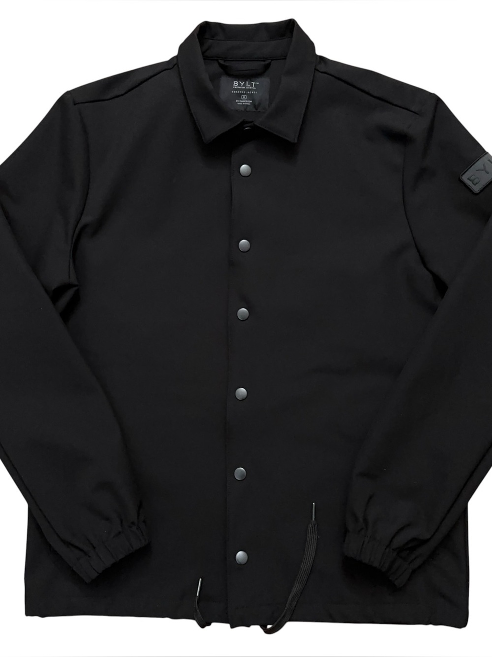 BYLT Coaches Jacket Mens Size M Snap Button Drawstring Nylon Stretch Black